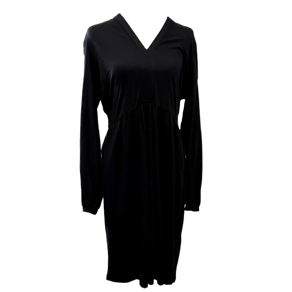 Boden Black V-Neck Empire Waist Jersey Dress Long Sleeve Cotton Modal US 8R - Picture 6 of 9